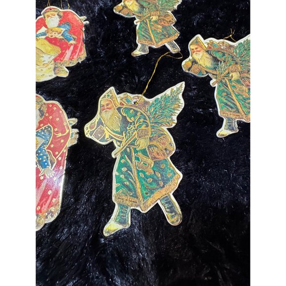 Vintage Santa Christmas Cardboard Ornaments Set Of 9 - Picture 4 of 8